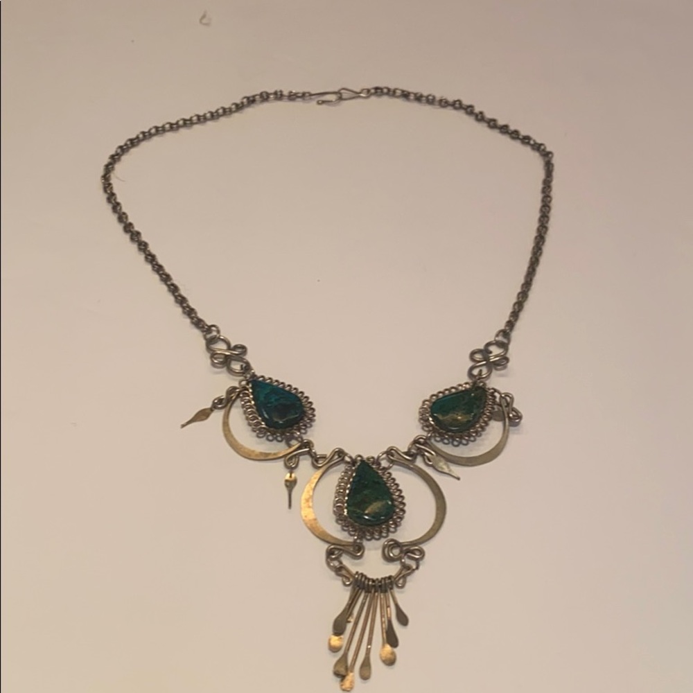 Malachite Artisan Necklace Silver Statement - image 6